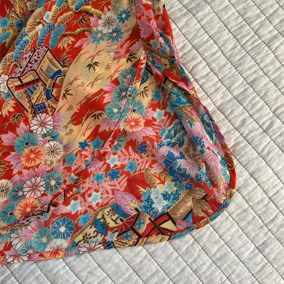 Cute semi sheer Asian Floral Multicolor Summer mini slip Dress​​ - Picture 5 of 15